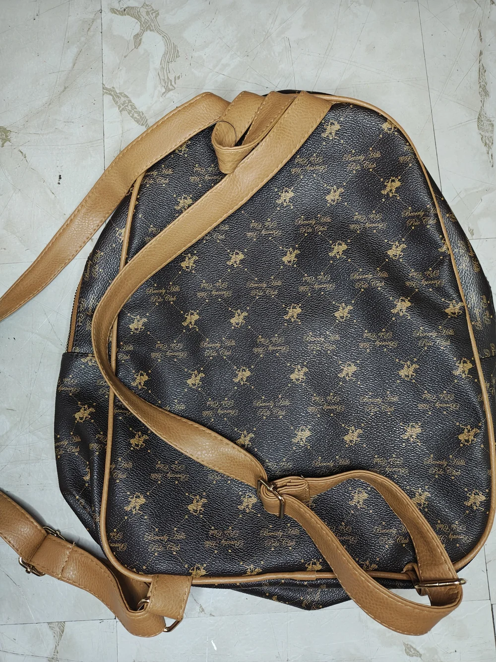Vintage Logo Printed Brown Backpack - Unbranded